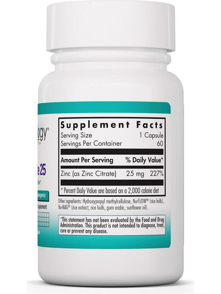 NutriCology, Zinc Citrate 25 Pure, Well-Absorbed Zinc, 60 Vegetarian Capsules