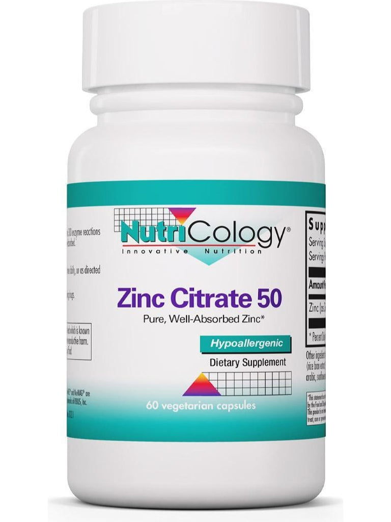 NutriCology, Zinc Citrate 50 Pure, Well-Absorbed Zinc, 60 Vegetarian Capsules