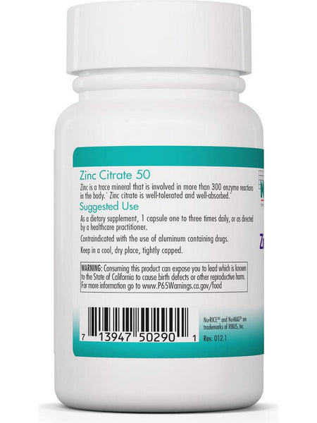NutriCology, Zinc Citrate 50 Pure, Well-Absorbed Zinc, 60 Vegetarian Capsules
