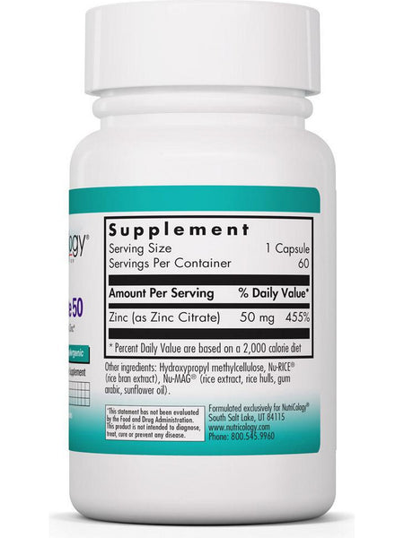 NutriCology, Zinc Citrate 50 Pure, Well-Absorbed Zinc, 60 Vegetarian Capsules