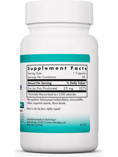 NutriCology, Zinc Picolinate High Bioavailable, 60 Vegetarian Capsules