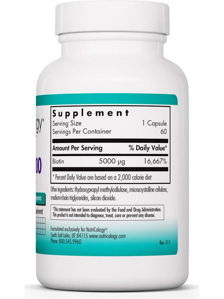 NutriCology, Biotin 5000 High Dose Biotin, 60 Vegetarian Capsules