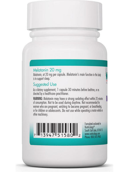 NutriCology, Melatonin 20 mg High Potency Melatonin, 60 Vegetarian Capsules