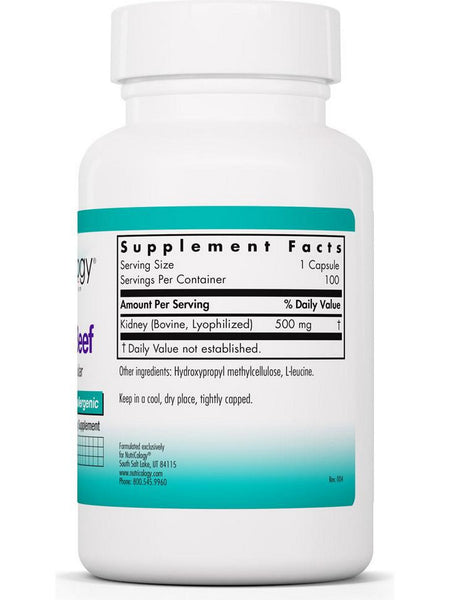 NutriCology, Kidney Beef Natural Glandular, 100 vegicaps