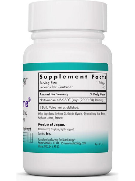 NutriCology, NattoZyme, Nattokinase 100 mg NSK-SD 2000 Fibrinolytic Units, 60 softgels