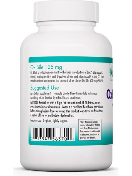 NutriCology, Ox Bile 125 mg Essential for Fat Digestion, 180 vegicaps