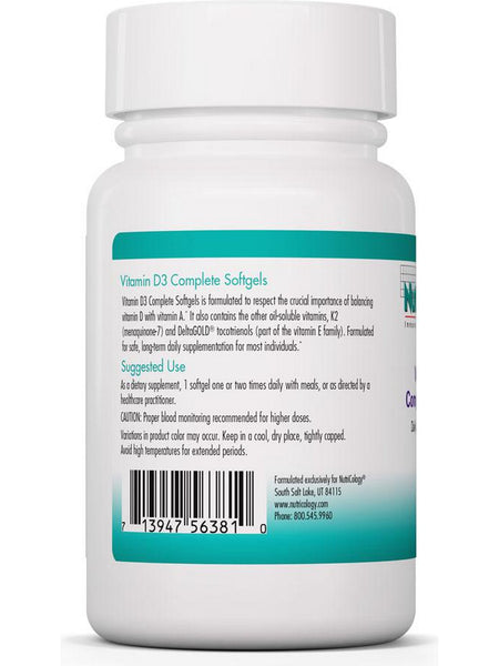 NutriCology, Vitamin D3 Complete, Daily Balance with A and K2, 60 vegetarian softgels