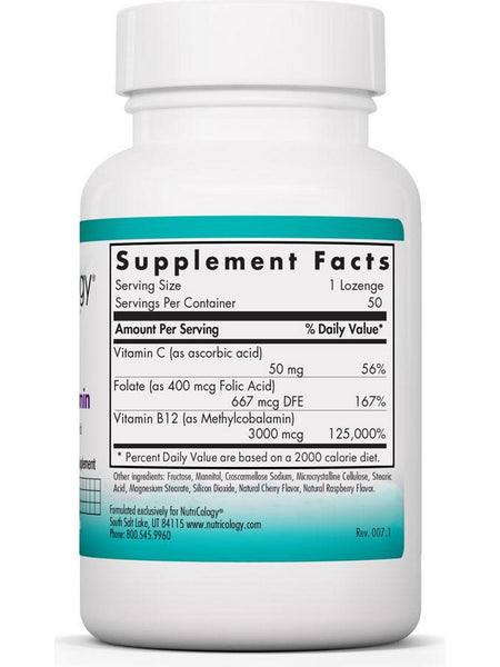 NutriCology, B12 Methylcobalamin 3000 ug with Folic Acid, 50 Vegetarian Lozenges