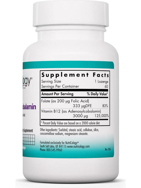 NutriCology, B12 Adenosylcobalamin 3000 ug with Folic Acid, 60 Vegetarian Lozenges
