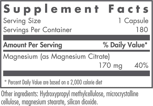 NutriCology, Magnesium Citrate Pure, Well-Absorbed Magnesium, 180 Vegetarian Capsules