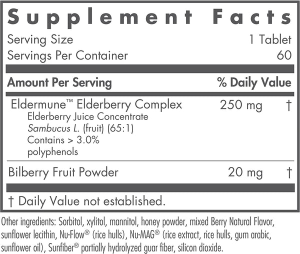 NutriCology, Elderberry Chewables Elderberry 65:1 Concentrate with Sunfiber, 60 Chewable Tablets