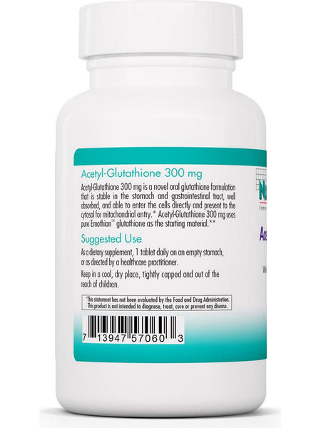 NutriCology, Acetyl-Glutathione 300 mg, Well Absorbed Oral Glutathione, 60 Scored Tablets