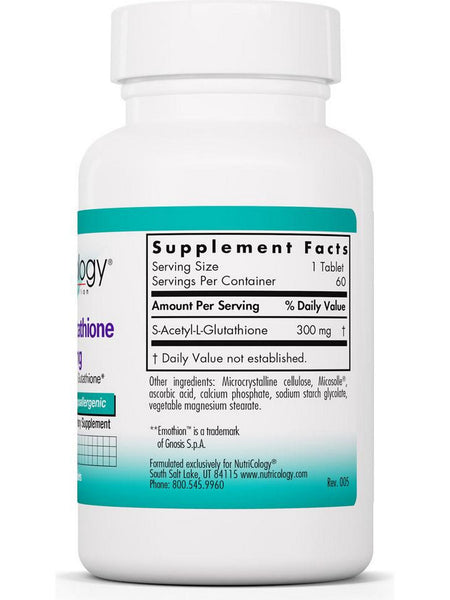 NutriCology, Acetyl-Glutathione 300 mg, Well Absorbed Oral Glutathione, 60 Scored Tablets