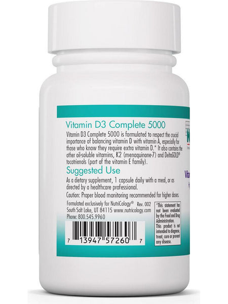 NutriCology, Vitamin D3 Complete 5000, High Potency with A and K2, 60 Fish Gelatin Capsules