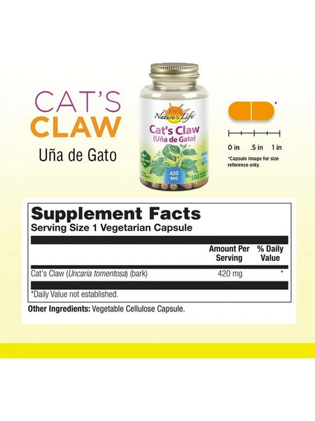 Nature's Life, Cat's Claw (Uña de Gato), 420 mg, 250 Vegetarian Capsules