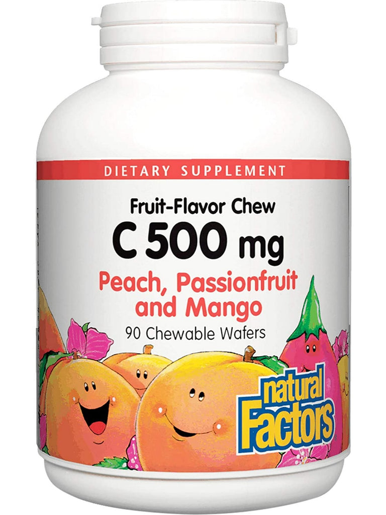 Natural Factors, Vitamin C Fruit-Flavor Chew 500 mg, Peach, Passionfruit & Mango, 90 Chewable Wafers