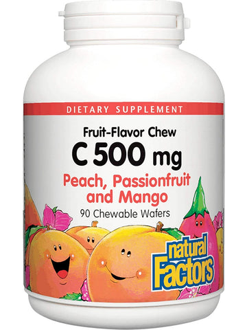Natural Factors, Vitamin C Fruit-Flavor Chew 500 mg, Peach, Passionfruit & Mango, 90 Chewable Wafers