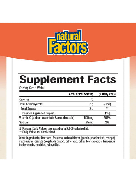 Natural Factors, Vitamin C Fruit-Flavor Chew 500 mg, Peach, Passionfruit & Mango, 90 Chewable Wafers