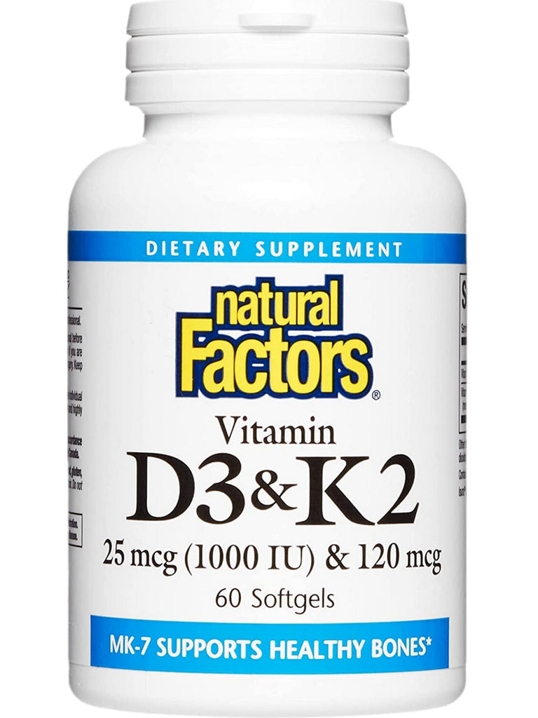 Natural Factors, Vitamin D3 & K2 25 mcg (1,000 IU) & 120 mcg, 60 Softgels
