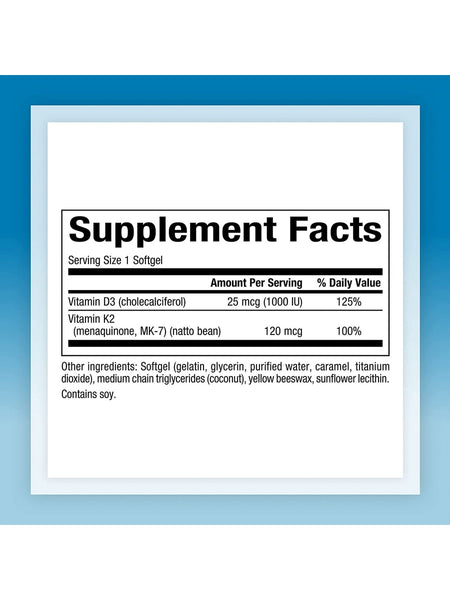 Natural Factors, Vitamin D3 & K2 25 mcg (1,000 IU) & 120 mcg, 60 Softgels