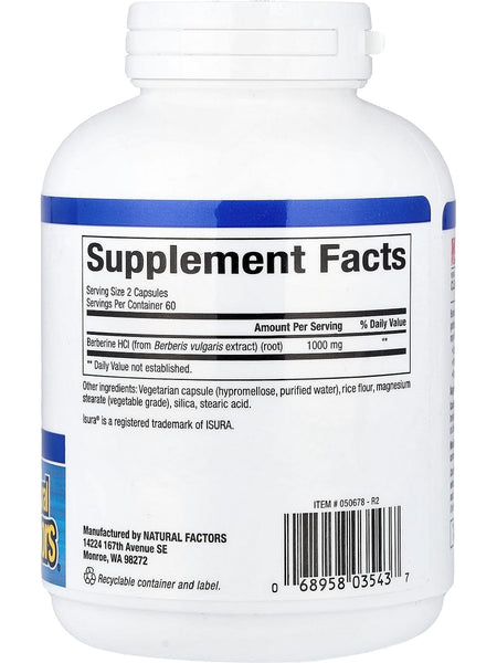 Natural Factors, WellBetX, Berberine, 1,000 mg, 120 Vegetarian Capsules
