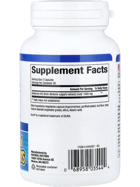 Natural Factors, WellBetX, Berberine, 1,000 mg, 60 Vegetarian Capsules