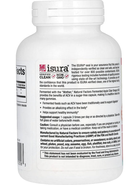 Natural Factors, Fermented Apple Cider Vinegar, 500 mg, 180 Easy to Swallow Capsules