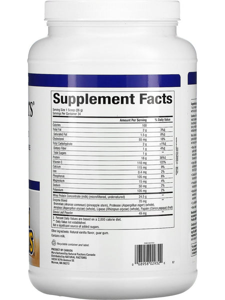 Natural Factors, Grass Fed Whey Protein, French Vanilla, 2 lb