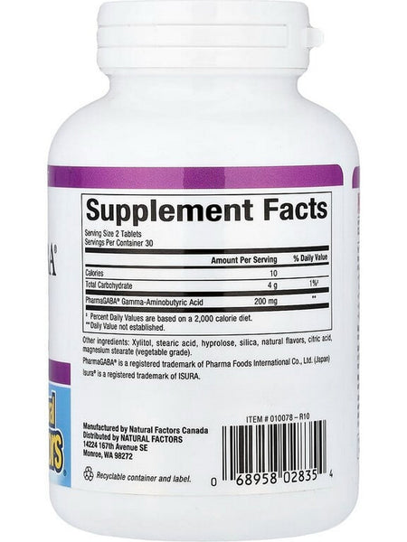 Natural Factors, Pharma GABA, 200 mg, 60 Chewable Tablets