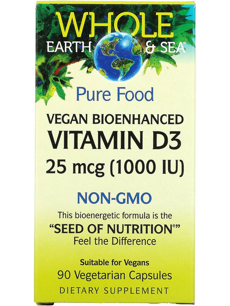 Natural Factors, Whole Earth & Sea, Vitamin D3 1000 IU (25 mcg), 90 Vegetarian Capsules