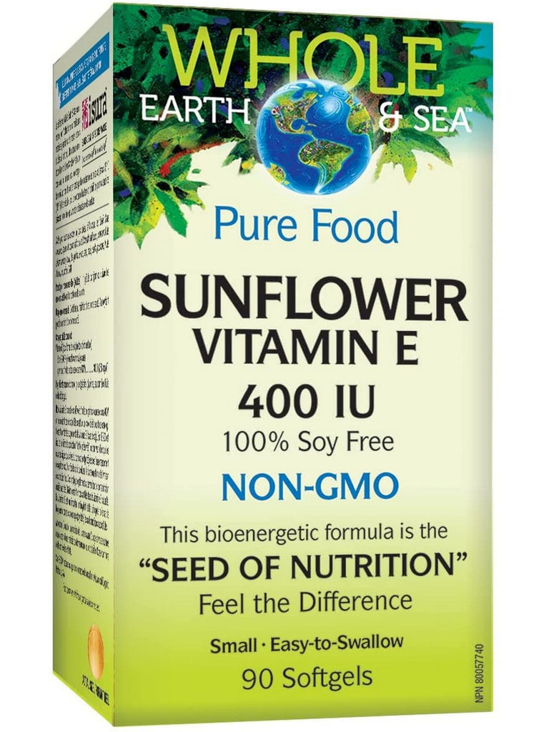 Natural Factors, Whole Earth & Sea, Sunflower Vitamin E 400 IU, 90 Softgels