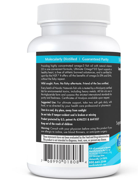 Nordic Naturals, Ultimate Omega®-D3 Sport, Lemon, 60 Soft Gels