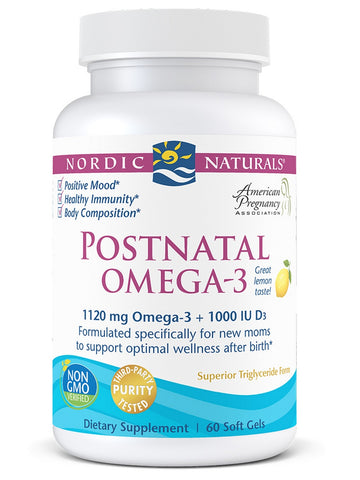 Nordic Naturals, Postnatal Omega-3, Lemon, 60 Soft Gels