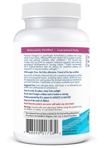 Nordic Naturals, Postnatal Omega-3, Lemon, 60 Soft Gels