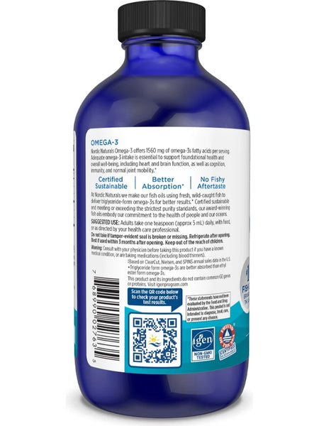 Nordic Naturals, Omega 3 Oil, Lemon, 8 Fluid Ounces