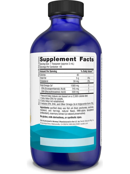 Nordic Naturals, Omega 3 Oil, Lemon, 8 Fluid Ounces
