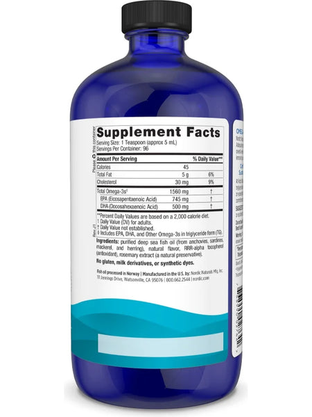 Nordic Naturals, Omega 3 Oil, Lemon, 16 Fluid Ounces