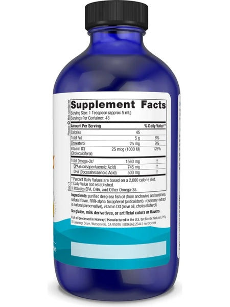 Nordic Naturals, Omega 3D Oil, Lemon, 8 Fluid Ounces
