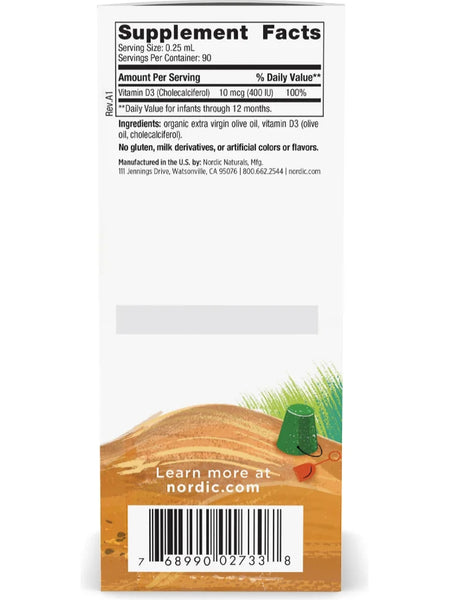 Nordic Naturals, Baby's Vitamin D3 Liquid, 400 IU, .76 Fluid Ounce with Dropper