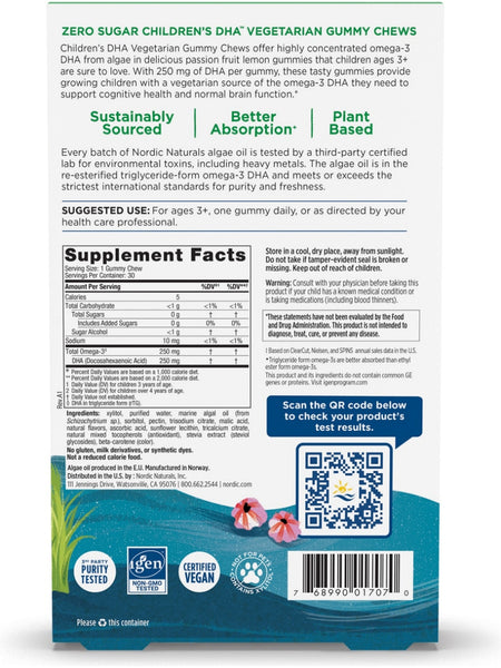 Nordic Naturals, Zero Sugar Children's DHA Gummies, 30 Vegetarian Gummies