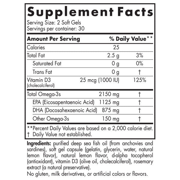 Nordic Naturals, ProOmega® 2000-D, Lemon, 60 Soft Gels