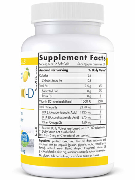 Nordic Naturals, ProOmega® 2000-D, Lemon, 60 Soft Gels