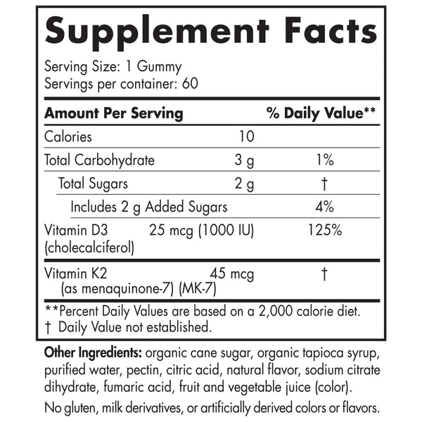 Nordic Naturals, Vitamin D3+K2 Gummies, Pomegranate, 60 Gummies
