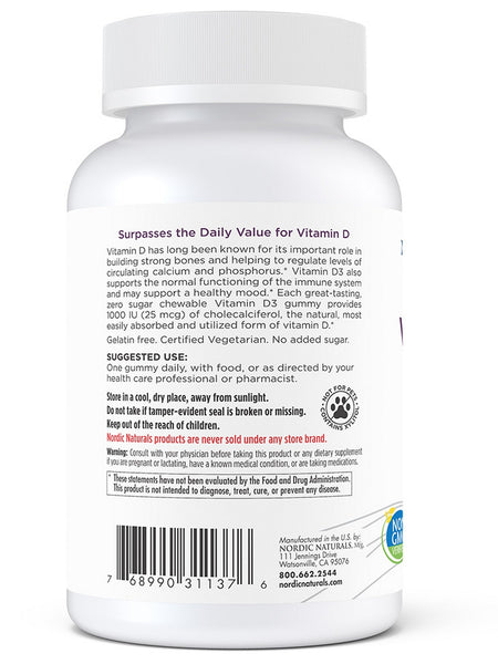 Nordic Naturals, Zero Sugar Vitamin D3 Gummies, Wild Berry, 60 Gummies