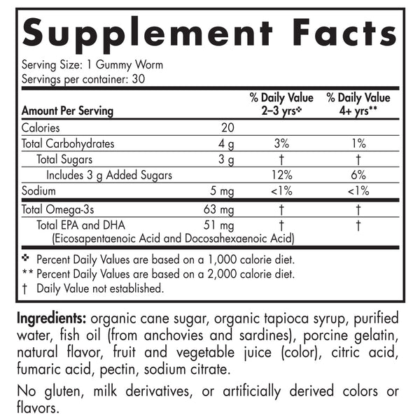 Nordic Naturals, Nordic® Omega-3 Gummy Worms, Strawberry, 30 Gummies