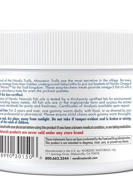 Nordic Naturals, Nordic® Omega-3 Gummy Worms, Strawberry, 30 Gummies