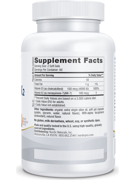Nordic Naturals, Vitamin D3+K2, Great Orange Taste, 120 Softgels