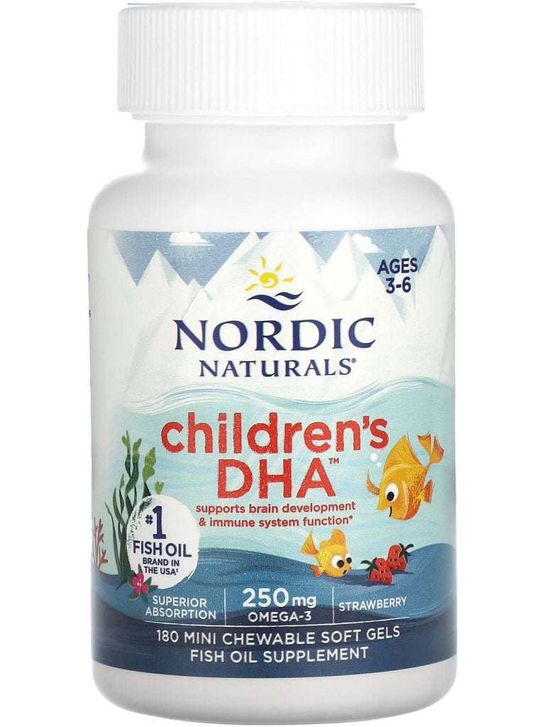 Nordic Naturals, Children's DHA, Ages 3-6, Strawberry, 180 Mini Chewable Soft Gels