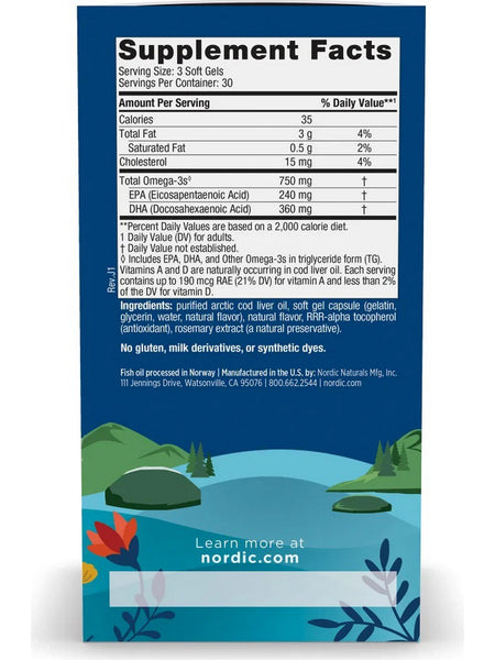 Nordic Naturals, Arctic Cod Liver Oil, Lemon, 90 Softgels