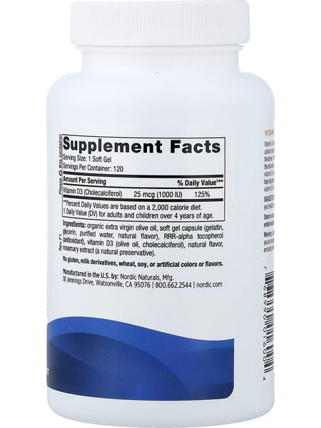 Nordic Naturals, Vitamin D3, 1,000 IU, Orange, 120 Mini Soft Gels